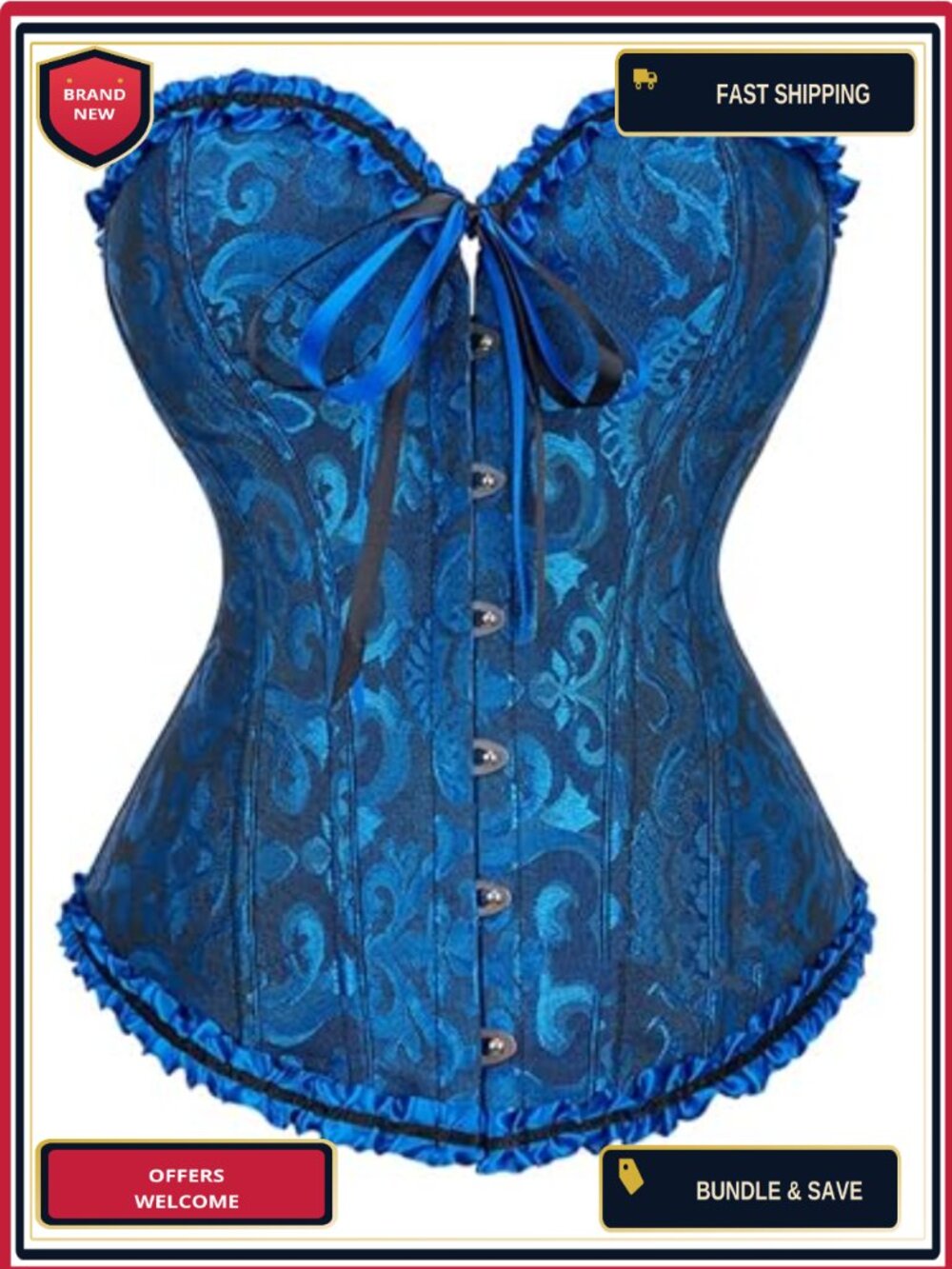 Floral Lace Up Satin Corset Vintage Boned Bustier Waist Cincher Overbust